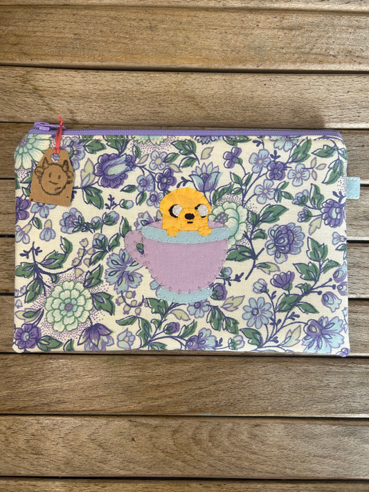 Hand made adventure time Jake the dog in teacup pouch/pencil case
