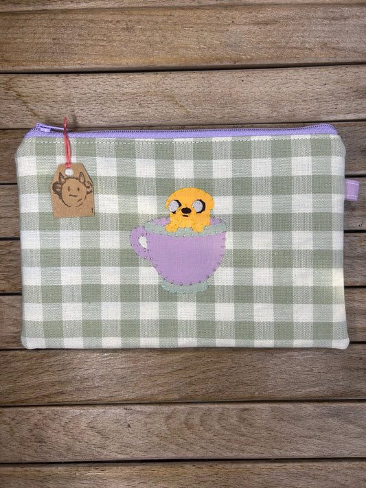 Hand made adventure time Jake the dog in teacup pouch/pencil case